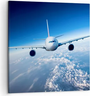 Produktbild von Bild auf Leinwand - Leinwandbild - Flugzeug himmel wolken flug - 50x50cm - Wand Bild - Wanddeko - Leinwanddruck - Bilder - Kunstdruck - Wanddekoration - Leinwand bilder - Wandkunst - AC50x50-2723