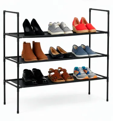 Productafbeelding van Schoenenrek | 9 - 12 Paar Schoenen | 3 Laags | Polyester/Metaal | Zwart | 28 X 72 X 72 CM, AI-gegenereerde afbeelding