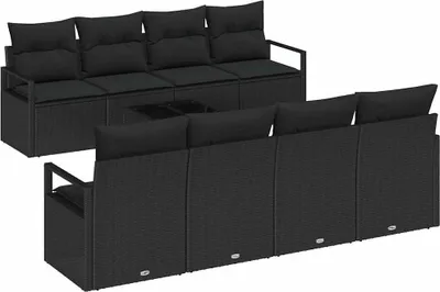 Immagine prodotto di Set divano vidaXL con cuscini, 7 pezzi, in polyrattan nero