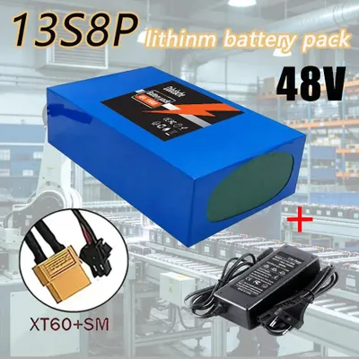 Produktbild von E-Bike und Motorrad Lithium Akku - 48V 100Ah 13S8P Li-Ion Batteriepack - 18650 Zellen - 1000W 50A BMS - XT60 SM Ladegerät