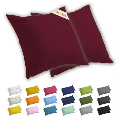 Produktbild von Lavea® 2er Set Kissenbezug 60x60 cm, 100% Baumwolle Jersey, YKK-Reißverschluss, Bordeaux