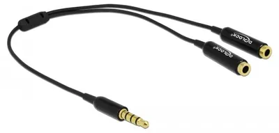 Produktbild von DeLOCK 65575, 3.5mm, Männlich, 2 x 3.5mm, Weiblich, 0,25 m, Schwarz