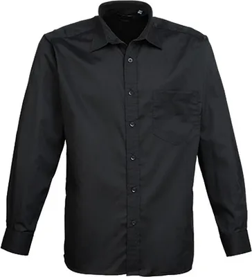 Image de Premier Workwear , Chemise à manches longues en popeline pour hommes , Noir , 38 (15)
