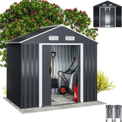 Produktbild von GARDEBRUK® XL Metall Gerätehaus 2m² mit Fundament 196x132x188cm Schiebetür Anthrazit Geräteschuppen Gartenhaus Schrank 4m³
