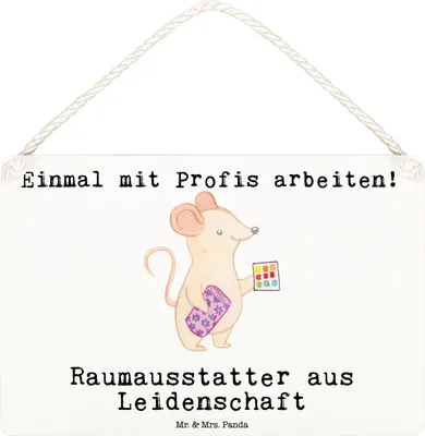 Produktbild von Mr. & Mrs. Panda Schild Raumausstatter Leidenschaft DIN A6 - Weiß - Geschenk, Wandbild Holz, Holzschild, holzbild, Türschild, kleine aufmerksamkeit