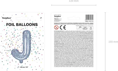 Productafbeelding van Foliënballon, letter "J", 35 cm, holografisch (1 doos / 50 stuks)