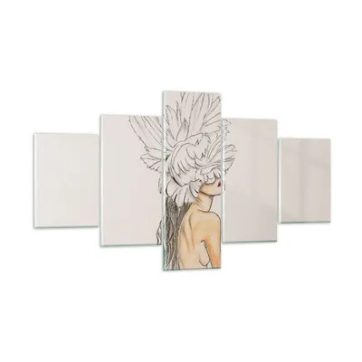 Produktbild von Bilder auf glas - 5 Teile - Mode Frau Zeichnung - 125x70cm - Glasbilder - Wandbilder - Bilder - zum Aufhängen bereit - Wanddekoration aus Glas - Glas Bilder - Wandbild auf Glas - GEA125x70-4873