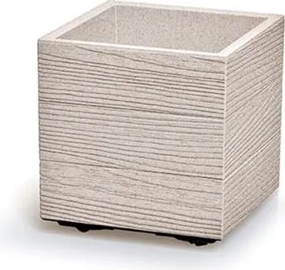 A square planter with a wood-like texture.