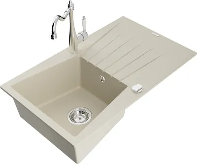 Produktbild von Mexen Cesar 1 Becken-Granitspüle mit Abtropffläche und Mischbatterie Carla, Beige - 6514-69-670700-00