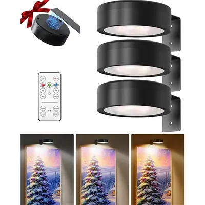 Produktbild von 3er-Pack Kunstmalerei-Leuchten mit Fernbedienung, 3 Lichtfarben, dimmbar, LED-Kunstdisplay-Akzentlichter für Bilder, Fotorahmen, Porträts