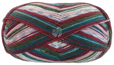 Produktbild von Lana Grossa MEILENWEIT 150 g ARTE 6-fach Sockenwolle Farbe 9636 - türkisblau/weiß/burgund/grau-/waldgrün/petrol/rosa