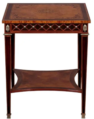 Immagine prodotto di Casa Padrino Tavolino Art Deco colori naturali / intarsi marroni / argento / ottone antico 61 x 61 x h. 77 cm - Tavolino quadrato in legno massiccio con cassetto - Mobili da salotto Art Deco