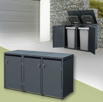 Zdjęcie produktu dla ML-Design pojemnik na 3 pojemniki, 240 l, 200x80x116,3 cm, antracytowy, stalowy, odporny na warunki atmosferyczne/zamykany na klucz