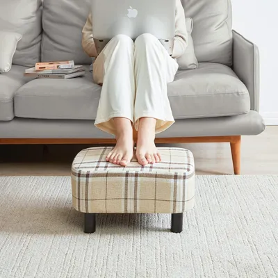 Produktbild von Rechteckiger Fußhocker - moderner Pouf - 1 Stück - gestreift - Leinen - 42 cm