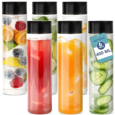 Produktbild von HEFTMAN Kunststoff-Saftflaschen mit Deckel, 6 Stück, 400 ml, klare leere – 6 Pack