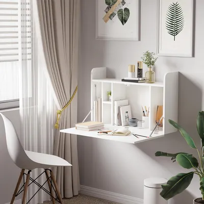 Produktbild von Sweiko Wandklapptisch mit Regalen, 77 cm x 20 cm x 51 cm, Weiß