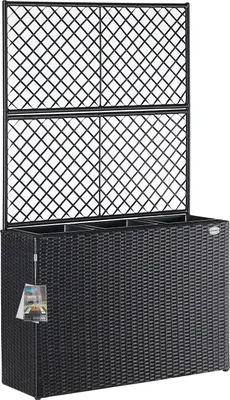 Produktbild von CASARIA® Blumenkasten 3 Innentöpfe Polyrattangeflecht Rankgitter Blumentopf Übertopf Pflanzkübel Pflanzkasten , Farbe:schwarz