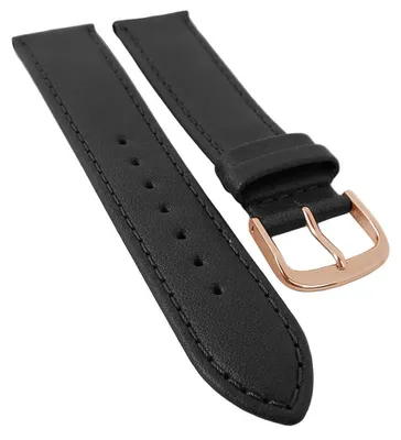 Produktbild von Taurus Uhrenarmband | Kalbsleder schwarz mit Naht, Standardlänge 30167, Stegbreite:22mm, Schließe:Roséfarben