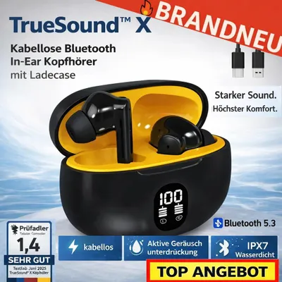 Produktbild von TrueSound™ X - Wireless Bluetooth Kopfhörer In-Ear Ohrhörer Kabellos m. Ladecase: Schwarz