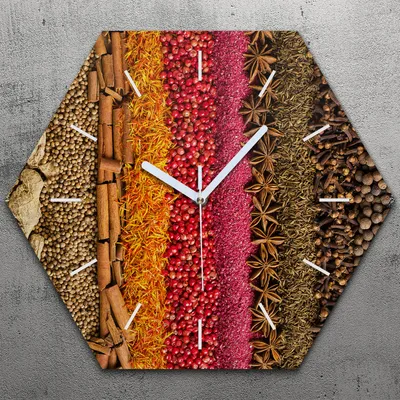 Produktbild von Uhr hexagonal 40 cm Glas Geräuschlos weiße Zeiger - Gewürze Gemüse