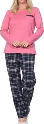 Produktbild von Normann Damen Schlafanzug lang Pyjama mit Flanell Pyjamahose in Karo Optik ; pink , 48