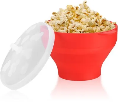 Productafbeelding van Ibenzoa® Magnetronpopcornmachine – compacte, BPA-vrije siliconenbeker met deksel, temperatuurbestendig van 40 tot 230°C, geschikt voor ongeveer 100 maïskorrels, zonder toegevoegde vetten