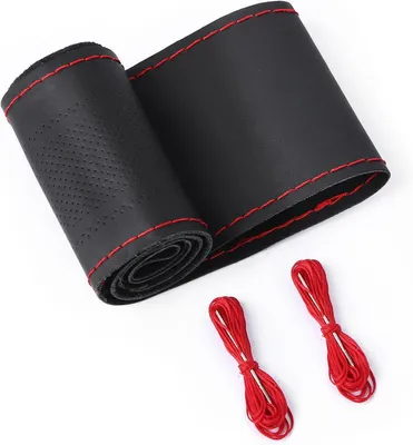 Zdjęcie produktu dla Pokrowiec na kierownicę, skóra, czerwony, 37-38 cm, antypoślizgowy, do wnętrza samochodu