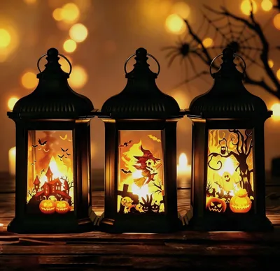 3er-Set Halloween-Laternen, LED, Kürbis, Geist, hängend