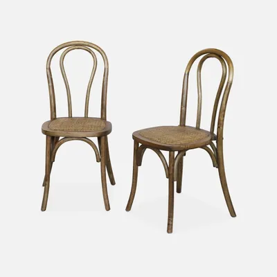 Produktbild von sweeek - 2er-Set Vintage-Stühle aus Holz und Rattan-Geflecht - Braun