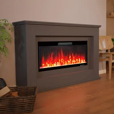 Produktbild von Glow Fire Elektrokamin 'Rhea' | LED Standkamin in grau mit Heizung (1500 W) | HxBxT: 97x158x33 cm