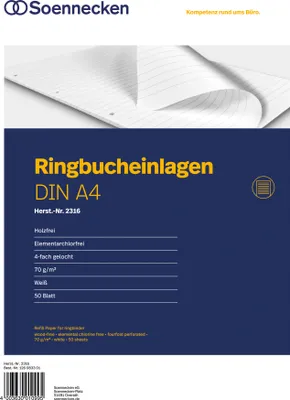 Produktbild von Soennecken Ringbucheinlage 2316 DIN A4 70g liniert 50 Bl./Pack.