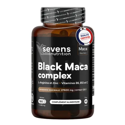 Image de Gélules de maca noire, extrait 20:1, avec L-arginine et zinc, 180 gélules – Sevens