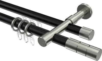 Produktbild von Interdeco Rundrohr-Innenlaufstange / Gardinenstange (Kombination) Schwarz / Edelstahl-Optik, Typ Prestige Elanto (Rillenzylinder), 20 mm Ø 2-läufig, 260 cm