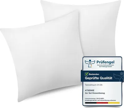 Produktbild von 2er Set Kissenbezug 80x80 cm Gewaschene Baumwolle Weiß Reißverschluss