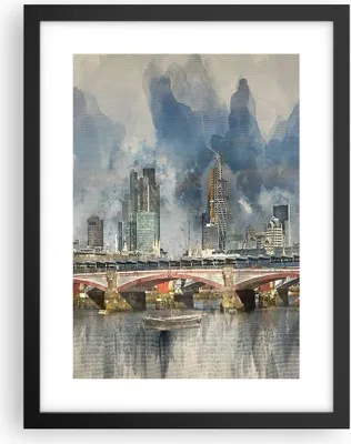 Produktbild von Gerahmtes Poster - Schwarzer Rahmen - London Aquarell Panorama - 30x40 cm - Wand Bild - Wanddeko - Wandbilder - Kunstposter - Wandposter - Bilderrahmen - Bilder - Kunstdruck - P2BPA30x40-4594