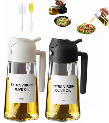 2er Set 2-in-1 Ölsprayer 470 ml Glasflaschen Schwarz/Weiß