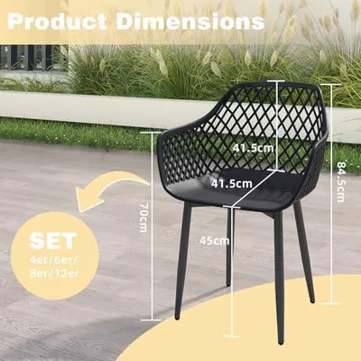 Produktbild von Gartenstuhl-Set mit 4 Stühlen, bis 120kg belastbar, wetterfest und UV-beständig, mit Armlehnen für Garten, Terrasse, Balkon und Außenbereich, Armlehnensessel und Loungesessel in Schwarz