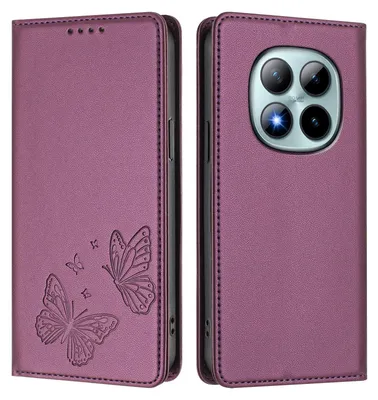 Produktbild von Lederhülle für Xiaomi Redmi Note 15 Pro+, Schmetterling Prägung Leder Brieftasche Schutzhülle mit Ständer Lila