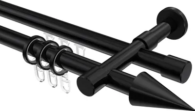 Produktbild von Interdeco Rundrohr-Innenlaufstange / Gardinenstange (Kombination) Schwarz, Typ Prestige Savio (Kegel), 20 mm Ø 2-läufig, 360 cm