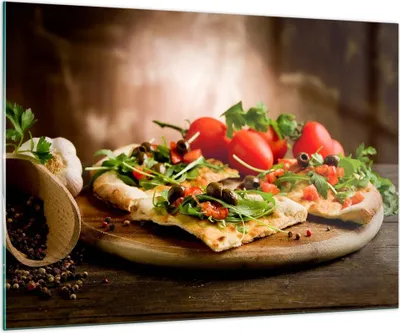 Produktbild von Bilder auf glas - Pizza Vegetarier Italien Essen - 100x70cm - Glasbilder - Wandbilder - Kunstdruck - zum Aufhängen bereit - Wanddekoration aus Glas - Glas Bilder - Wandbild auf Glas - GAA100x70-2540
