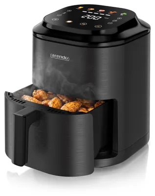 Produktbild von Arendo Heißluftfritteuse Mini, 2,5 l, 1000 W, Airfryer mit 5 Programmen, LED-Display, Touch-Bedienung, Timer, Warmhaltefunktion, 80-200 °C, Antihaft-Frittierbehälter, schwarz