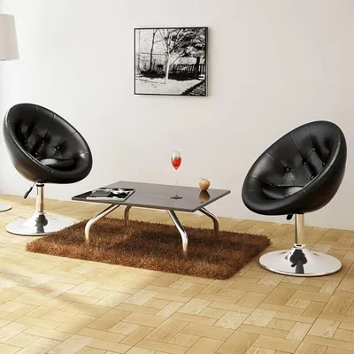 Produktbild von Cocktailsessel 2er Set Schwarz Kunstleder Höhenverstellbar Barhocker mit Gaslift Drehbar Für Küche Bar Theke Tresen Gastronomie