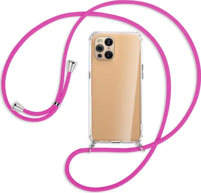 Produktbild von Handykette Backcover-Schutzhülle mit Band (Metall silberfarben) für Oppo Find X3 Pro - hot pink