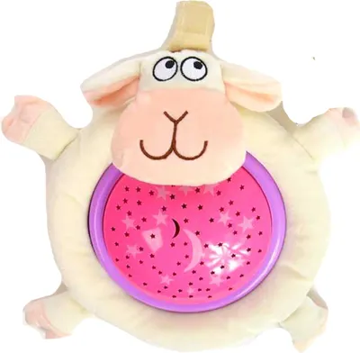 A plush sheep toy with a light-up projection feature.