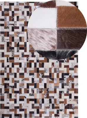 Produktbild von BELIANI Teppich Braun Schwarz Grau Rindsleder 160 x 230 cm Kurzflor Patchwork Handgefertigt Rechteckig