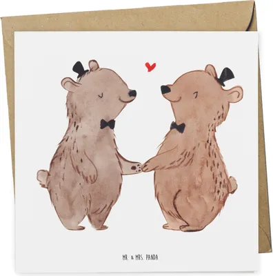 Produktbild von Mr. & Mrs. Panda Glückwunschkarte Bären Gay Pride - Weiß - Geschenk, Grußkarte, doppelkarte, faltkarte, anlasskarte, Klappkarte, Hochzeitskarte