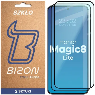 Produktbild von 2x Gehärtetes Glas für Honor Magic8 Lite, Bizon Glass Edge Duo, Schwarzer Rahmen