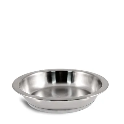 A stainless steel bowl is shown against a white background.