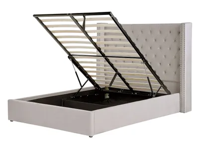 Obrázek produktu pro BELIANI Postel s úložným prostorem světle šedá 140 x 200 cm sametové čalounění vysoké čelo ložnice