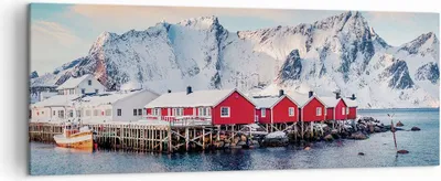Produktbild von Bild auf Leinwand - Leinwandbild - Einteilig - Lofoten Dorf Angeln - 140x50cm - Wand Bild - Wanddeko - Wandbilder - Leinwanddruck - Bilder - Wanddekoration - Leinwand bilder - Wandbild - AB140x50-4762